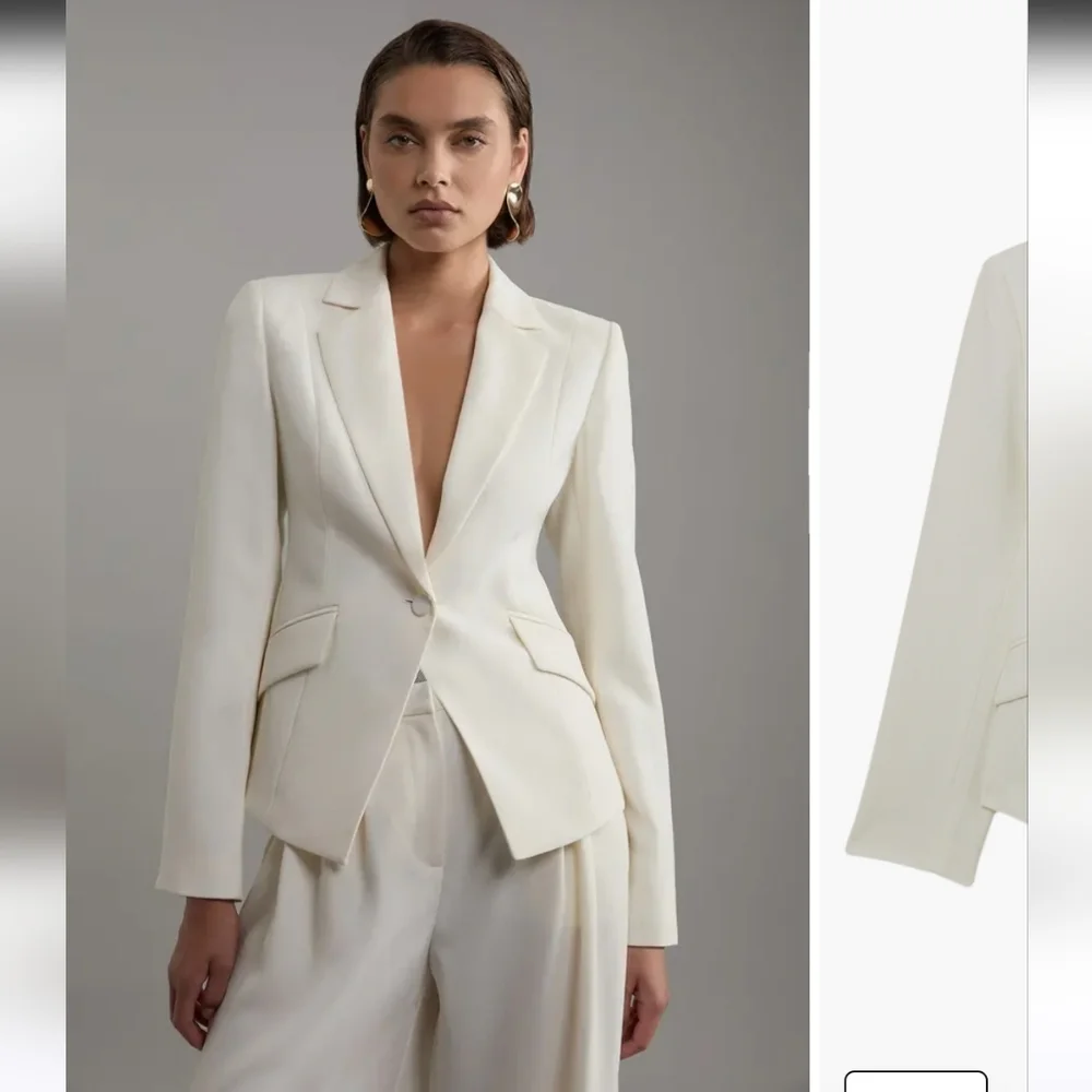 Karen Millen Tailored Crepe Blazer–Ivory Structured SingleBreasted Jacket.10 NWT - Picture 2 of 16